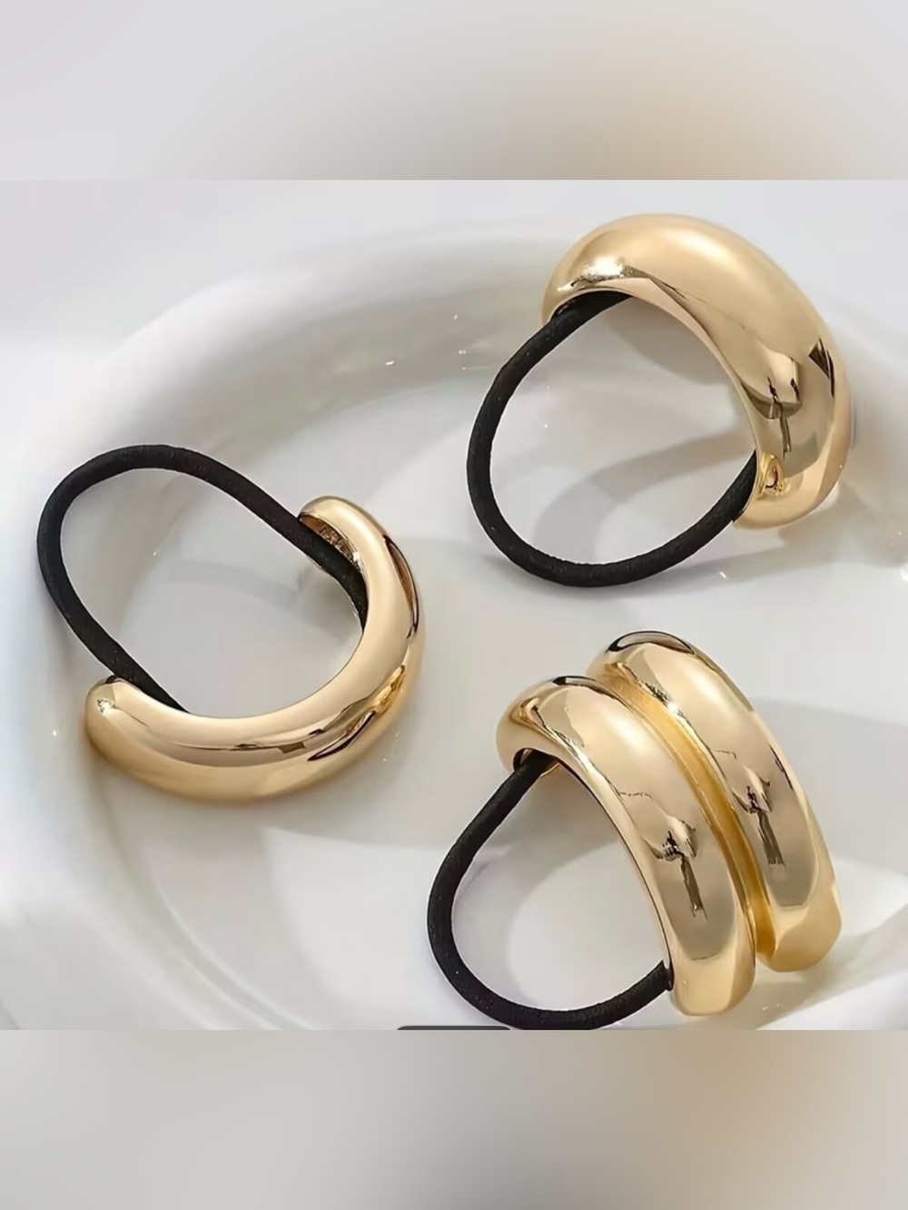 Set of 3 Gold-Tone Arc Hoop Hair Tie Set - Sleek Trendy Hair Accessories